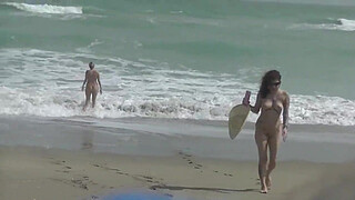 Exhibitionist Wife 484 Part 5 - Mrs Ginary and Mrs Nikki Brooks Teasing Nude Beach Voyeur! Spreading legs and teasing cocks in public!