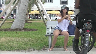 Upskirt Wife 27 - Heather Silk flashing her shaved pussy to voyeurs in public park!