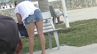 Upskirt Wife 27 - Heather Silk flashing her shaved pussy to voyeurs in public park!