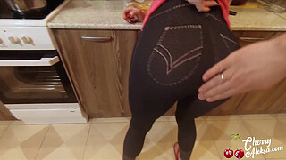 Big Butt MILF Blowjob Big Shaft, Anal Sex and Cum Eating in the Kitchen