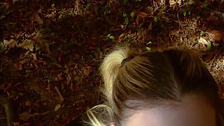 19 Year-old submissive drinks piss in woods, then crawls to the farm for her domination session