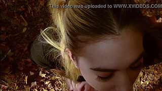 19 Year-old submissive drinks piss in woods, then crawls to the farm for her domination session