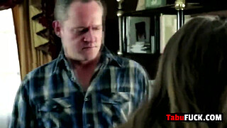 Stepdad rocks stunning brunette cheerleader girl hard