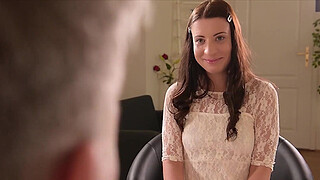 Teenage secretary Therese Bizarre gets her shaved pink pie fucked by boss