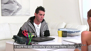 Limp shaft guy fucks female agent cutie in office