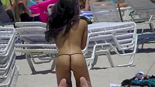 Exhibitionist Wife #114 - Nikki Brazil Micro Thong and TOpless On A Public Beach Dare!