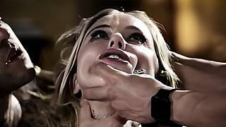 Skinny teens Haley Reed tight pussy double fucked by two big cocks