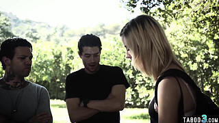 Skinny teens Haley Reed tight pussy double fucked by two big cocks