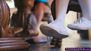 Horny brunette teen fucks with her boyfriend in the kitchen