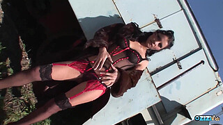 The gorgeous brunette euro chick put on some nice lingerie and enjoyed outdoor sex