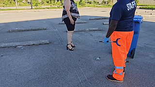 The street cleaner let me clean his shaft with my mouth publicly in car - cum in mouth, cum swallow, bust a nut, jerking off, big cum load, fat pussy, massive booty