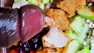 I jerk off the delivery man cum on the chicken salad and eat it, after he lick my big fat pussy - BBW SSBBW cum swallow, big arse, thick butt, big fat booty, fat pussy, hijab, cum load, BBW pussy eating, massive, butthole closeup, point of view, BBW Doggy