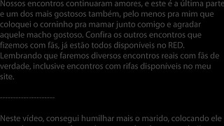 Cuckold sucks cock together with his bitch wife (Cristina Almeida). She takes an anal creampie.