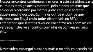 Cuckold sucks cock together with his bitch wife (Cristina Almeida). She takes an anal creampie.