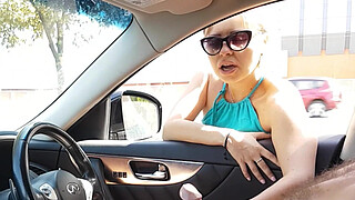 Hot milf caught him masturbating right in the car and help him to cum well