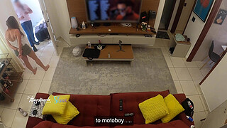 Hot wife Thay Ksada was recognized by the delivery man, she lets him suck her on the living room sofa - with English subtitles - teaser