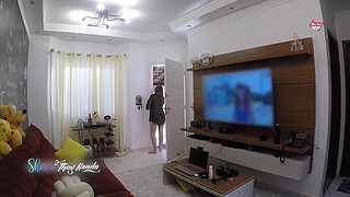 Hot wife Thay Ksada gets out of the shower and greets the delivery man in just a nightgown