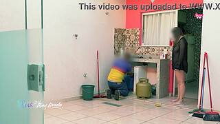 Hot wife Thay Ksada gets out of the shower and greets the delivery man in just a nightgown