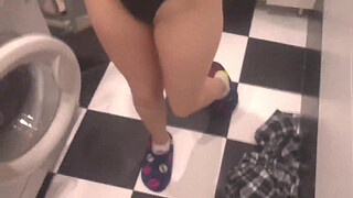 Spying on Step Sister in the Bathroom - Cum on Tits After Blowjob