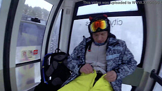 4K Public cumshot on mouth in ski lift Part 1, 2