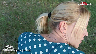 - German MILF blows twice and creampied outdoors