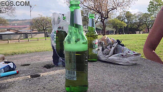 Filthy Homeless woman played with her pussy in public for 20$