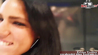 German amateur latina teen public pick up in shoppingcenter and POV fuck with huge cum loads