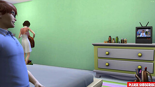 Asian step sister fucks step brother after sharing bed waking to him up bored sucking his dick with condom