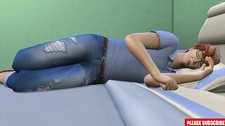 Asian step sister fucks step brother after sharing bed waking to him up bored sucking his dick with condom