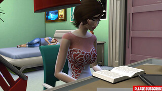 Asian step sister fucks step brother after sharing bed waking to him up bored sucking his dick with condom