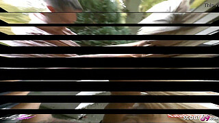 German Skinny Teen Anni Angel Outdoor 4some with 3 Stranger Nerd Guys