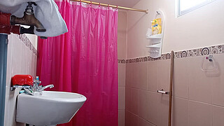 My stepmother goes into the bathroom while I'm taking a shower and I get her to masturbate, the bitch has fantasies about me, I could fuck her really good, I like to see that booty she has