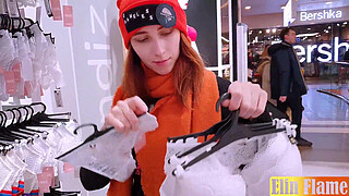 Risky blowjob in the dressing room - Amateur teen Elin Flame