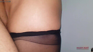 Sexy stepsister black pantyhose cum in and wear that