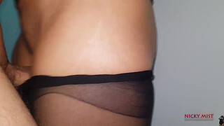 Sexy stepsister black pantyhose cum in and wear that