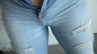Step Sister begs for cum in her panties and Denim Jeans - Rubiray amateur couple