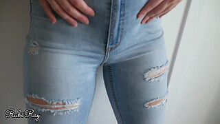 Step Sister begs for cum in her panties and Denim Jeans - Rubiray amateur couple