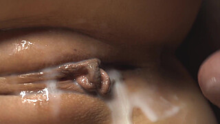 Cum inside her thrice and whip that cream inside. Creamy fuck close-up