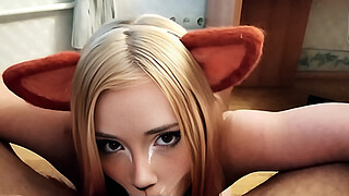 Kitsune Deepthroat Shaft and Cum in Mouth