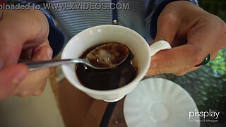 Stunning Chick does Blowjob, Cum in Coffee, Pee Play