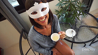 Stunning Chick does Blowjob, Cum in Coffee, Pee Play
