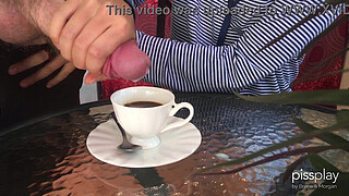 Stunning Chick does Blowjob, Cum in Coffee, Pee Play