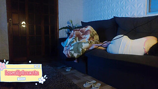 naughty shares the couch with gifted! gifted came to spend the weekend at her house, and she arranged for them to have to share the couch