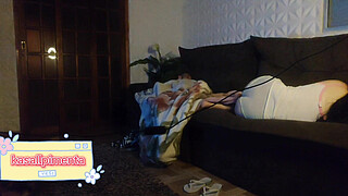 naughty shares the couch with gifted! gifted came to spend the weekend at her house, and she arranged for them to have to share the couch