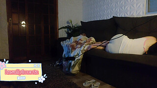 naughty shares the couch with gifted! gifted came to spend the weekend at her house, and she arranged for them to have to share the couch