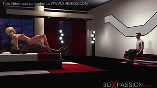 3d cuckold! Horny young blonde fucked hard by a big black penis