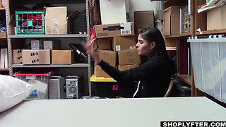 Tiny latina teen shoplifter busted by a big penis LP officer