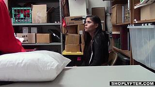 Tiny latina teen shoplifter busted by a big penis LP officer