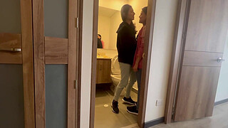 My friend leaves me alone at the hot aunt's house and we fuck in the bathroom