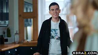 Stepmom and busty MILF friend share her stepsons young penis